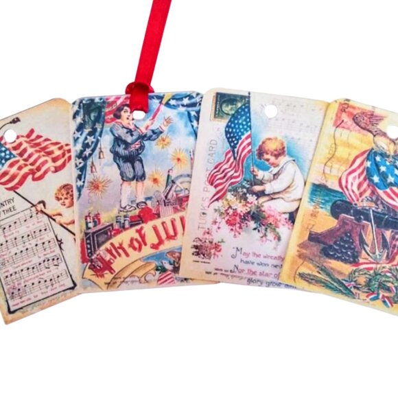 18 Pc Set Large Vintage Style Independence Day Patriotic Gift & Journal Tags - Picture 2 of 6